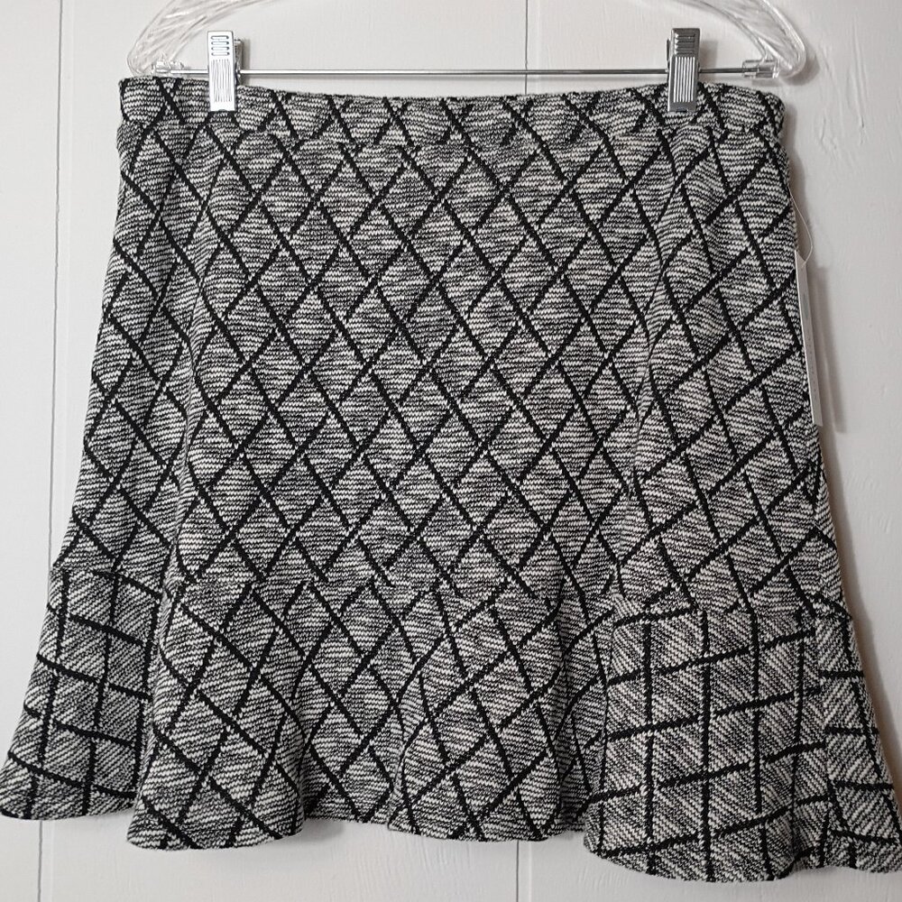 Margaret M Black White Diamond Fit & Flare Ruffle Skirt Womens L Old Money